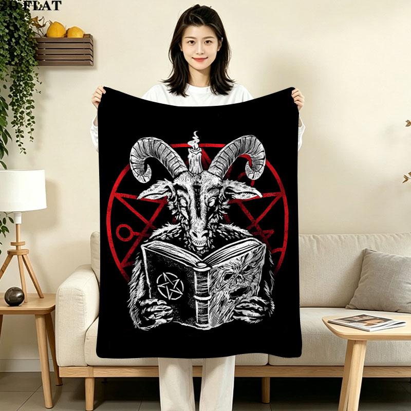 1PC Baphomet Patterned Flannel Blanket Suitable For All Seasons For Home Decor Warmth And Comfort Gifts Holiday Present