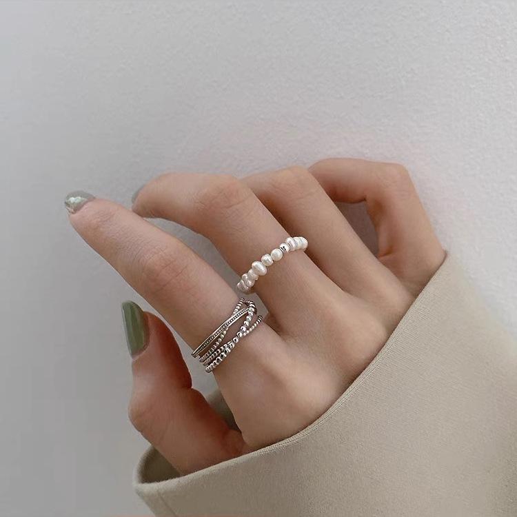 Французское винтажное открытое кольцо с пресноводным жемчугом: Корейский стиль, универсальный и шикарный для женщин