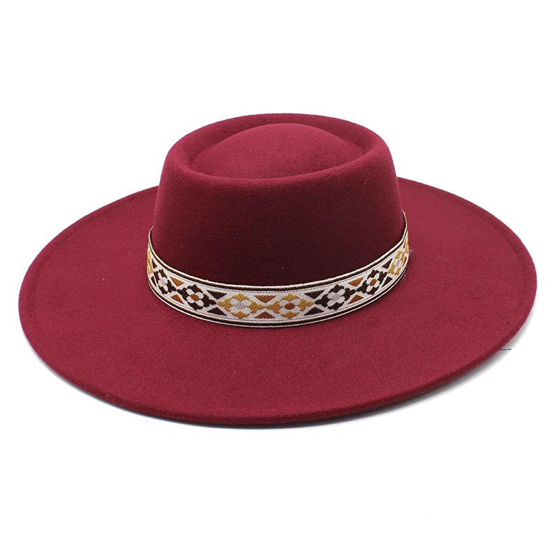 Vintage Ethnic Style Wool Felt Wide Brim Unisex Hat