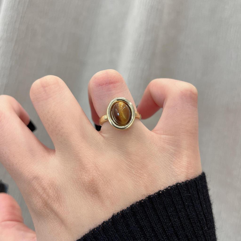 Кольцо из золота в стиле ретро с тигровым глазом: Западный этнический стиль, уникальное роскошное открытое кольцо для женщин