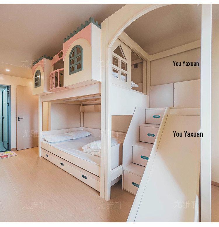 Solid Wood Bunk Bed with Desk - Treehouse Design for Kids
