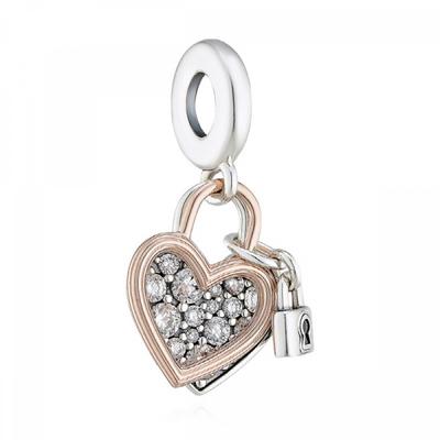 PAndora 780087c01 Замок-сердце с двойным подвесным элементом и подвеской-шармом