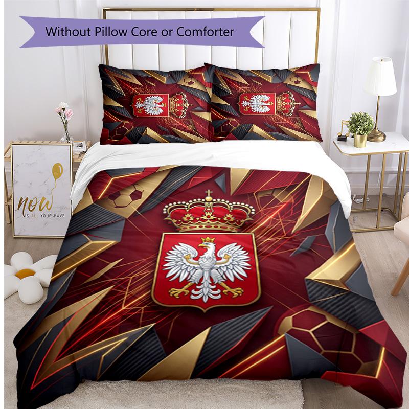 Poland Football Printed Bedding 3 Piece Set Cozy Breathable Bed Cover Set as Housewarming Holiday Gift