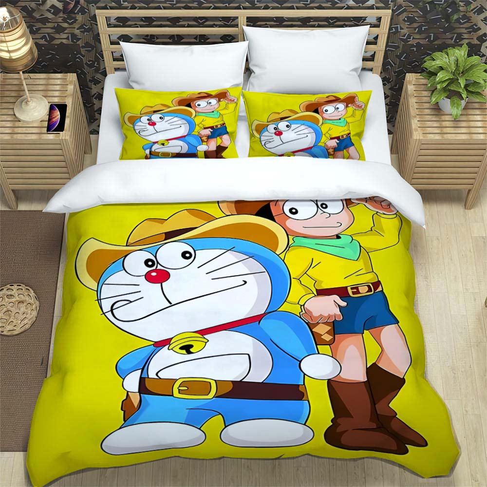 Doraemon Anime Series Bedding Set, Including Duvet Cover and Pillowcases, 3-piece Set; Bedroom Décor Can Be Customized.