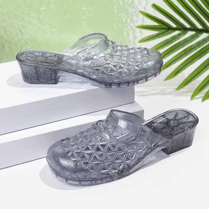 Fashion 2025Womens Slippers Summer Breathable Casual Round Toe Sandals Mom Transparent No-slips Slides Flips Flop