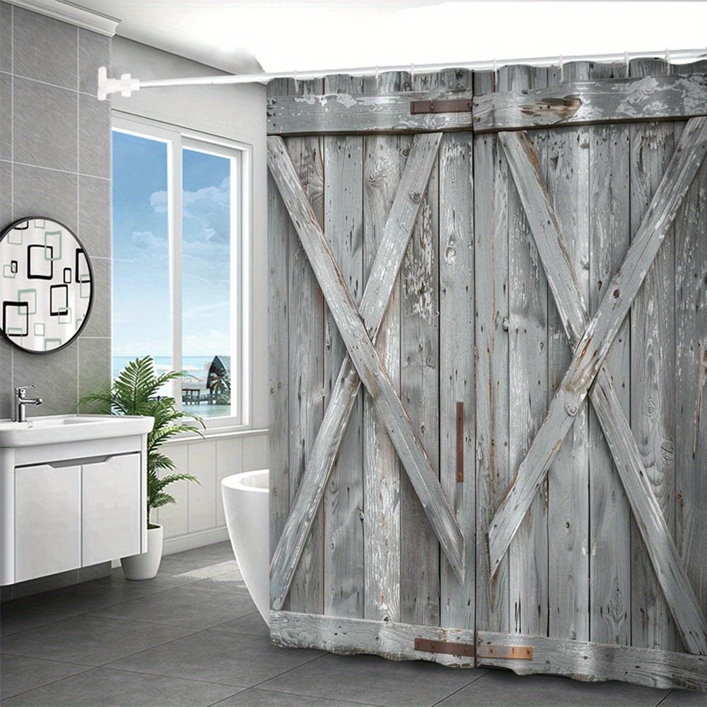 Rustic Wooden Barn Door Shower Curtain 3D Printed Bathroom Decor Farmhouse Style Home Fashion Design Trend