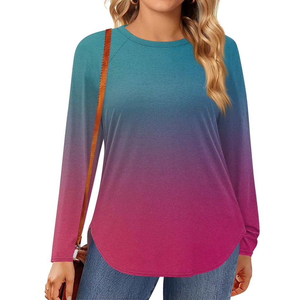 Womens Plus Size Tops Long Sleeve Shirts Round Neck Flowy Tunic Casual Loose Blouse L-5X