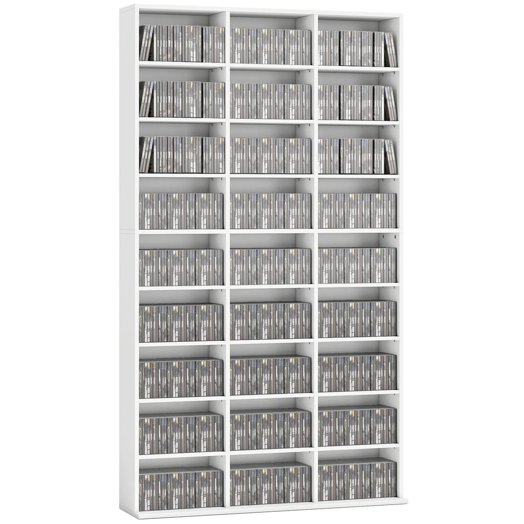 835 CD 500 DVD Storage Unit Blu ray Media Storage Shelf With 27 Compartments And 21 Adjustable Shelves White