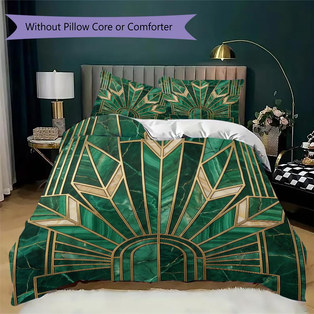 Deco Golden Fan Pattern Bedding uilt Set uilt Cover Pillowcase Home Decoration Birthday Gift (1 * duvet cover + 2 * pillowcase without core)