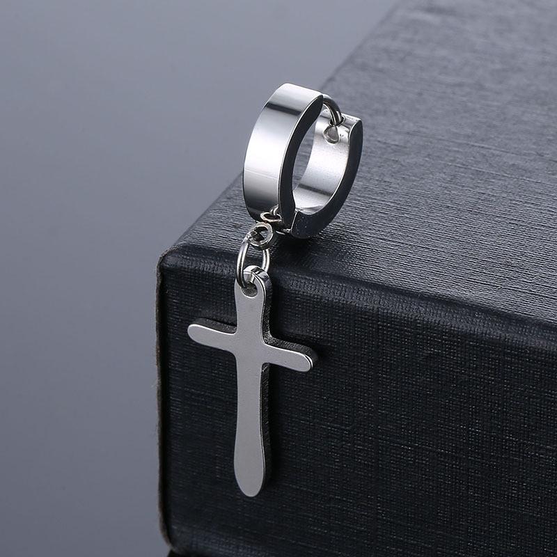 Classic Design Punk Cross Pendant Earrings Stainless Steel Simple Geometric Stud Ear Jewelry Party Gifts For Women Girls