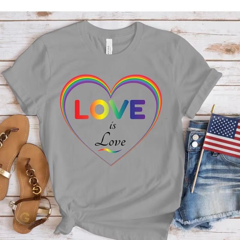 Fashion Funny Love Is Love Printed Love Graphic Lgbt Tshirts Women Summer Casual Short Sleeved Tshirts Round Neck Loose Tops