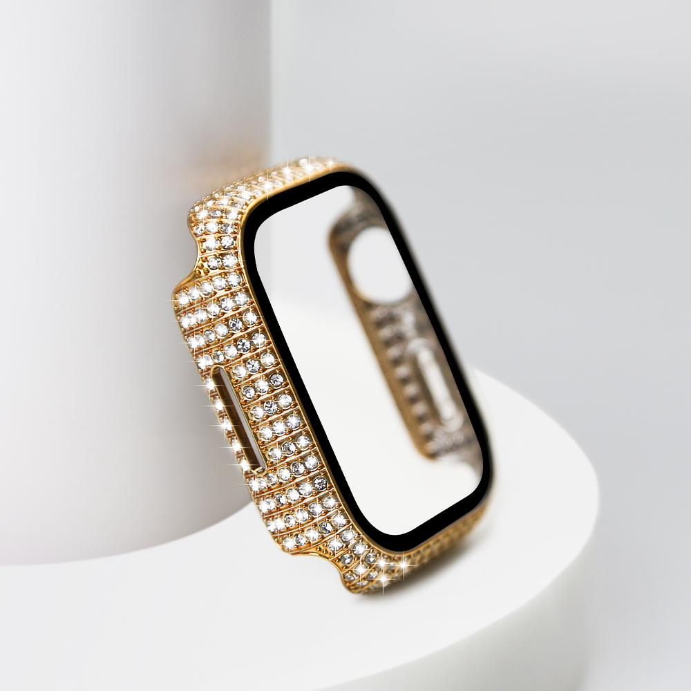 Крышка для часов с бриллиантами, встроенное закаленное стекло для Apple Watch Series 8, корпус 45 мм, 41 мм, блестящий защитный бампер для iWatch Series 7