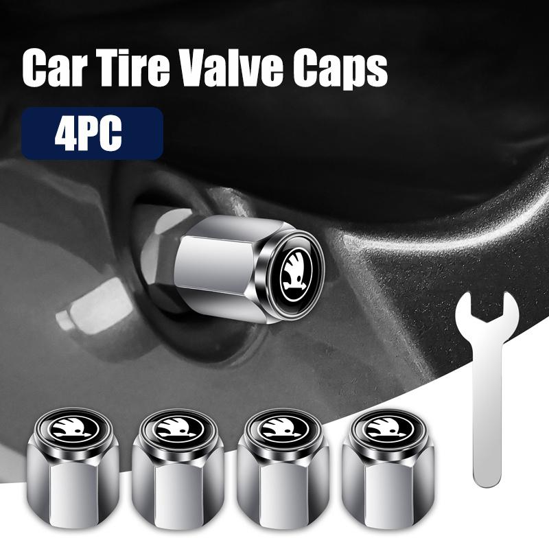 4pcs Metal Car Wheel Tire Valve Caps Stem Case Covers for Skoda S Kodiaq Octavia 2 3 Yeti Karoq Rapid Fabia VII A5 Accessories MN7