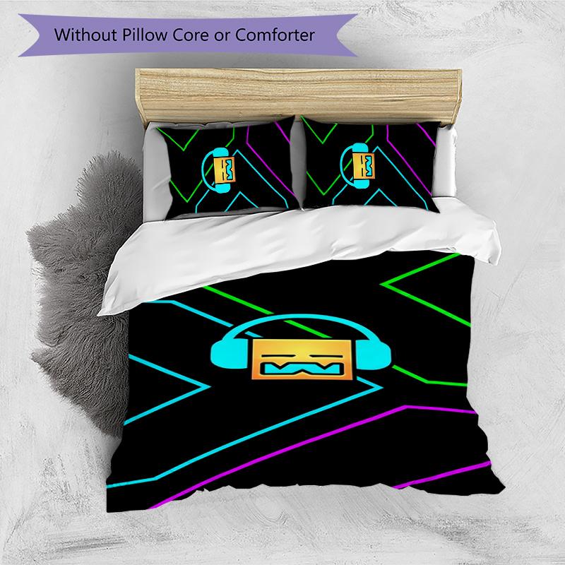Geometry Dash 3pcs Bedding Set Duvet Cover Closure Includes 1 Duvet Cover & 2 Pillowcases for All Seasons Bedroom Home Dorm Decor