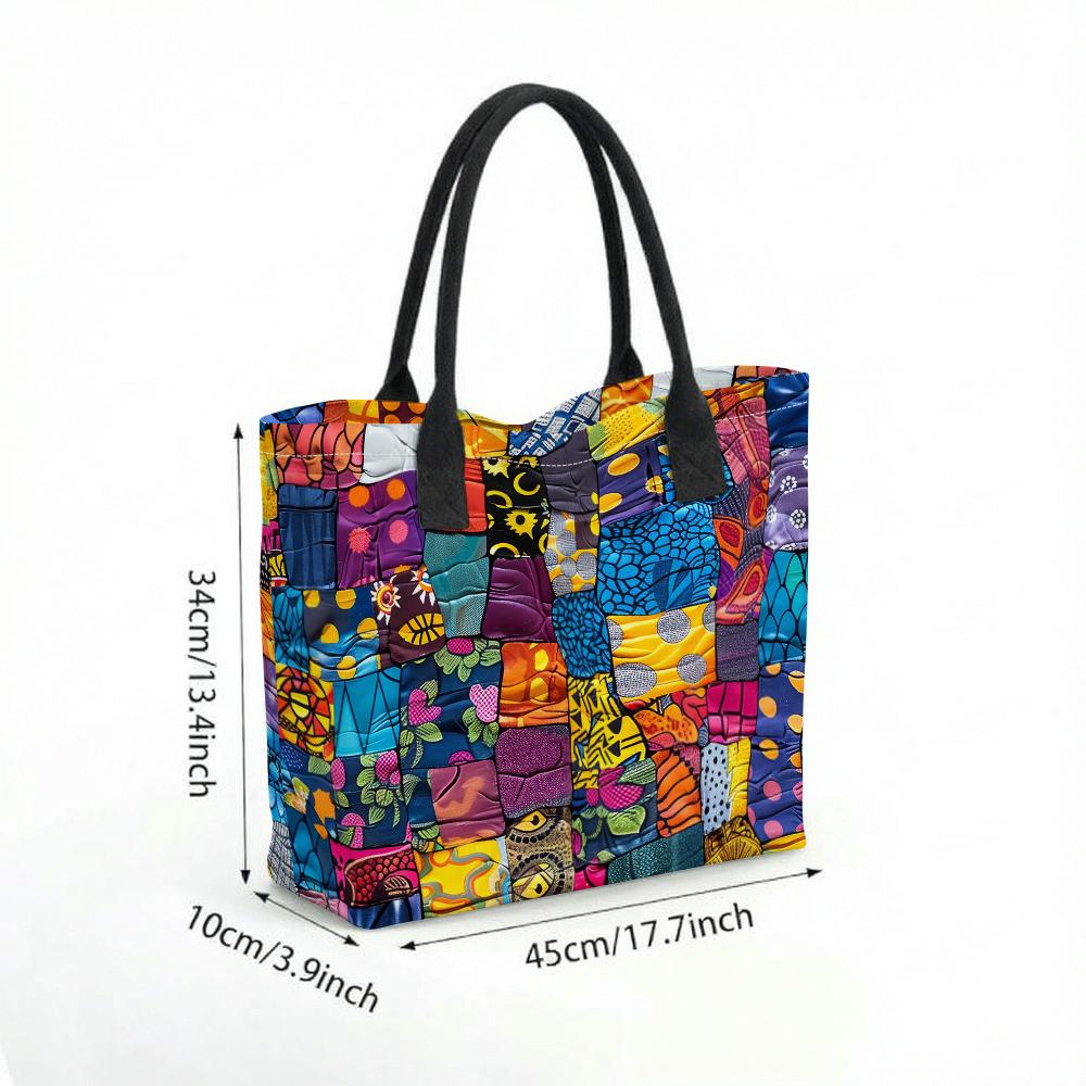 Colorful Patchwork Tote Bag Casual Large Capacity Shoulder Bag for Daily Use