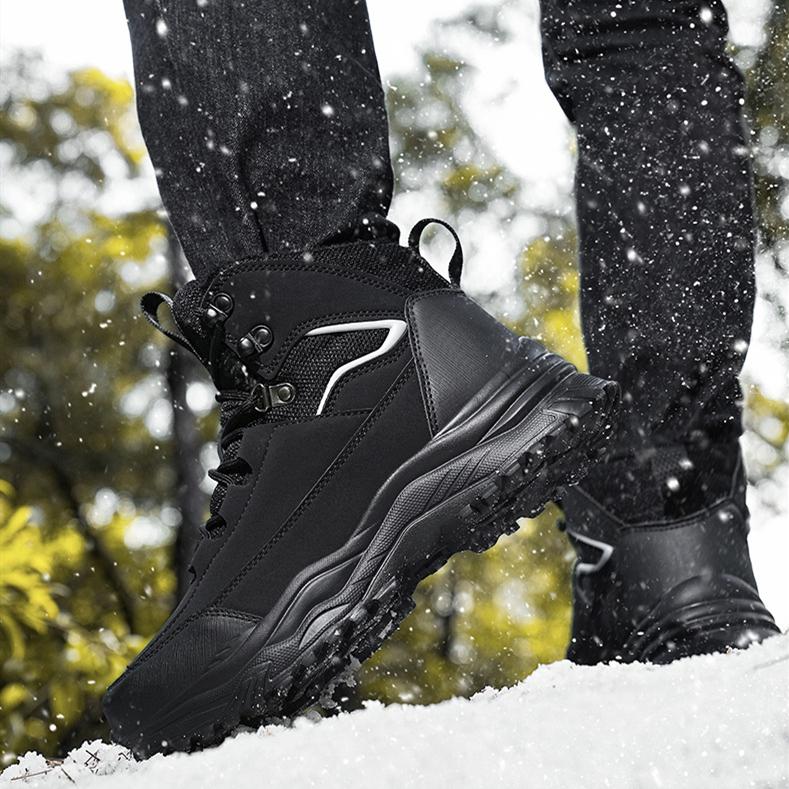 Мужские зимние бархатные ботинки для снега, повседневные теплые хлопковые ботинки на шнуровке из искусственной кожи, большие высокие толстые нескользящие водонепроницаемые ботинки 39-48