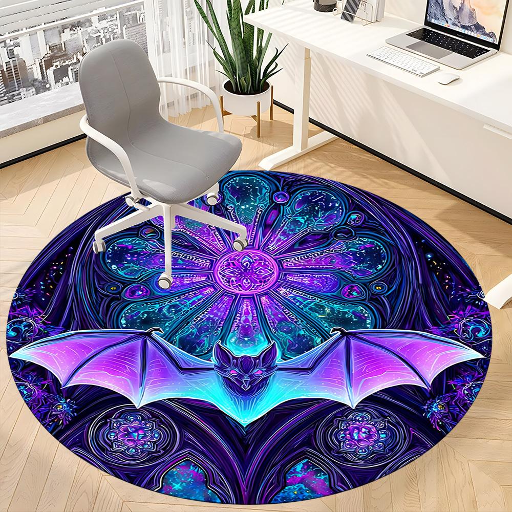 1pc Bat Mandala Office Round Area Rug,  Mat Suitable ForOffice, Under Office Chairs Bedroom Living Room Home Decor, Room Deco