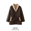 2024 Women's Winter Shearling Coat - European & American Style with Waist-Slimming Lace-Up
