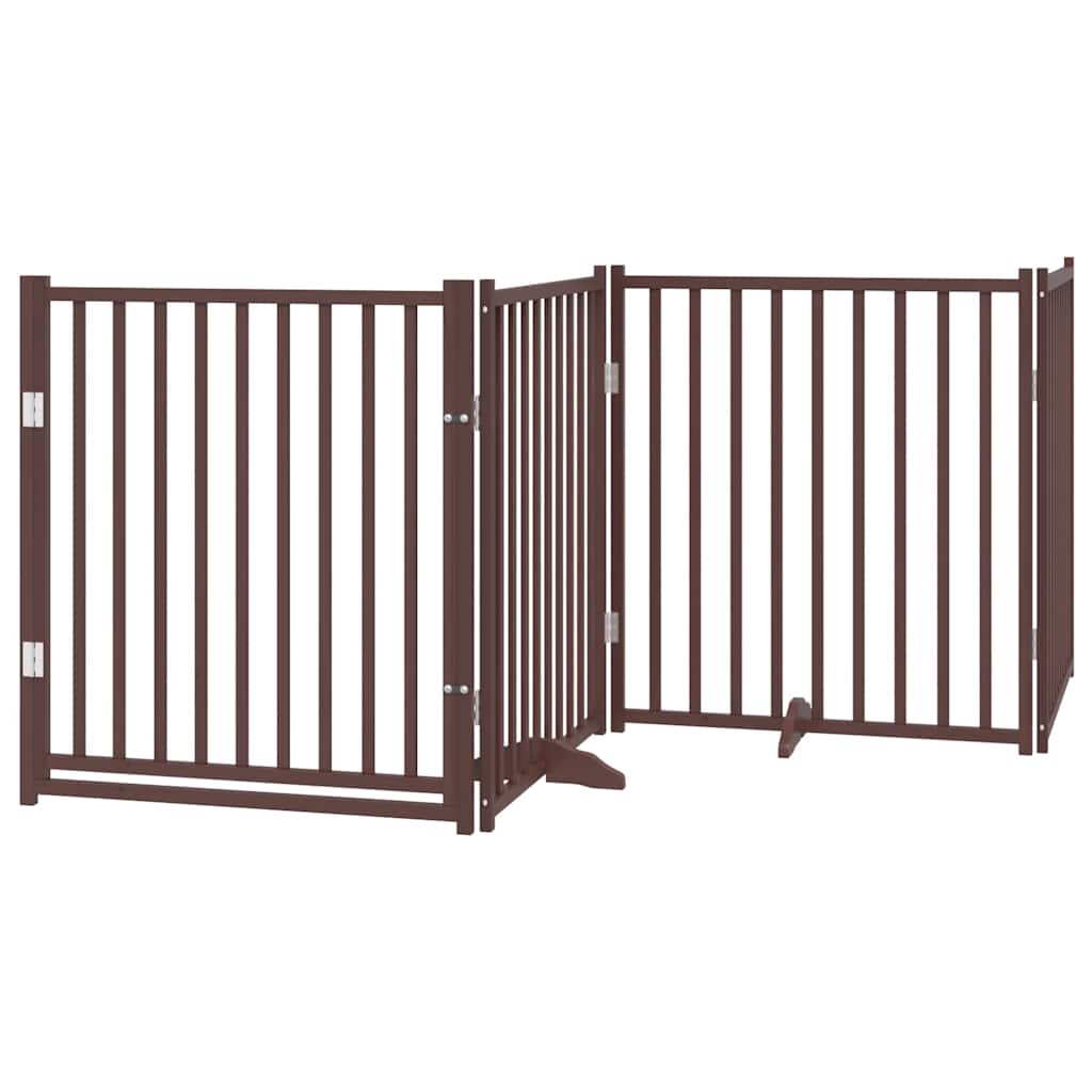 6 Piece Foldable Dog Gate with Door Brown 480 cm Poplar Wood