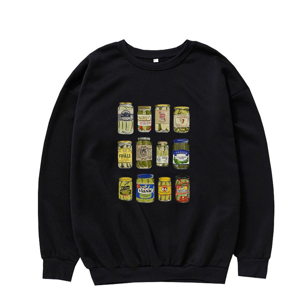Retro Jarred Pickles Pattern Round Neck Hoodie