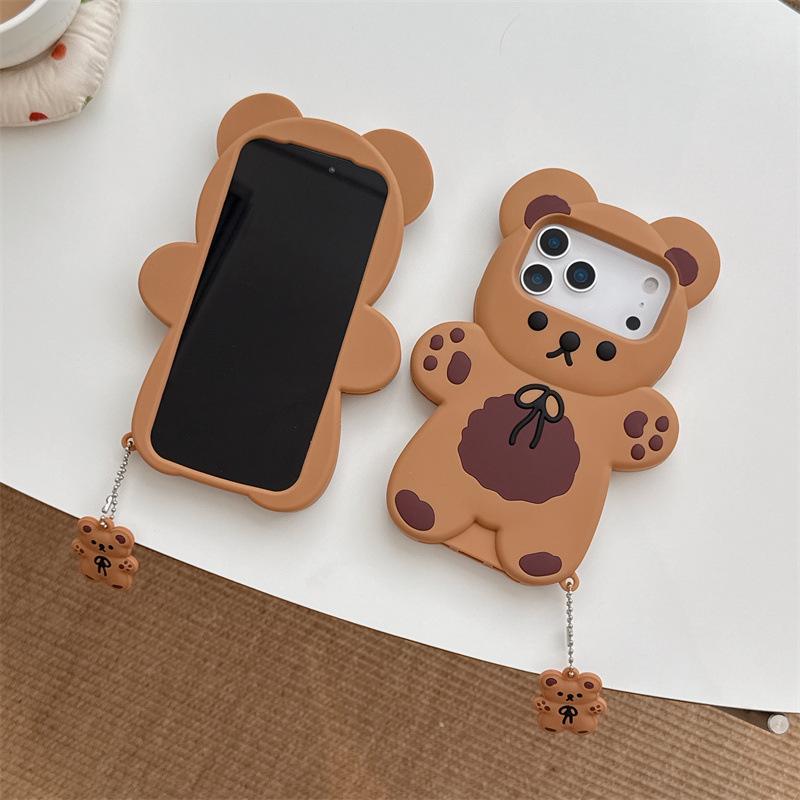 3D Мультяшный Медведь Мягкий Силиконовый Чехол Для Телефона Для iPhone 17 Air 16e 15 13 14 12 11 Pro Max Mini XS XR X 7 8 Plus Ударопрочный Чехол