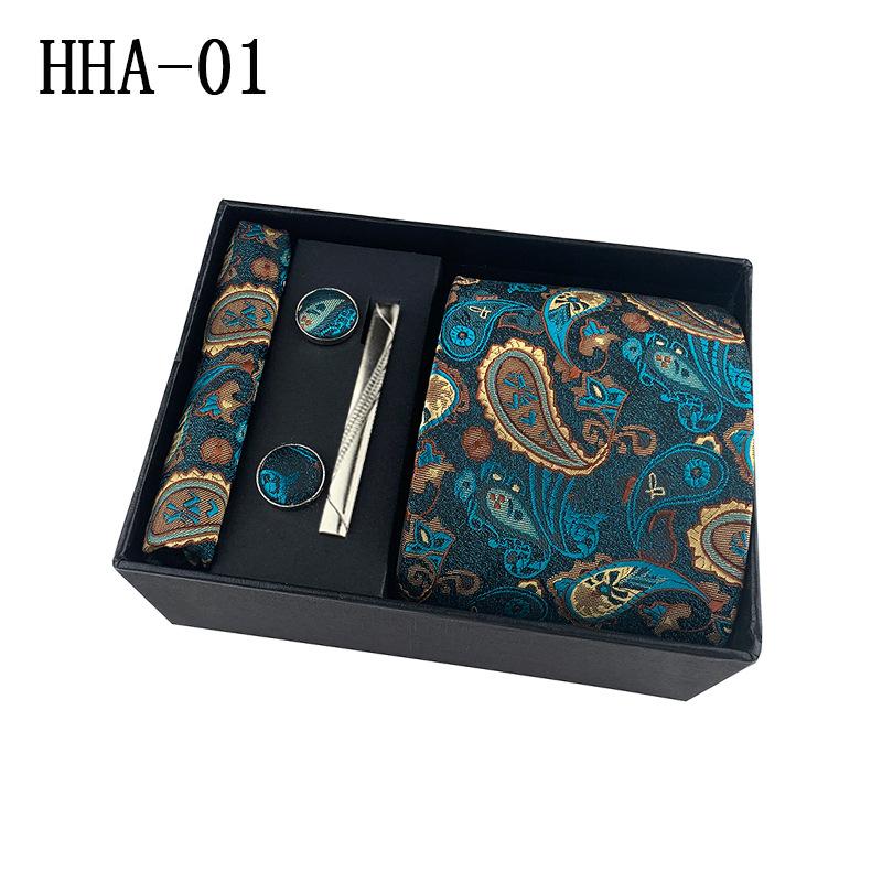 Cozy Up 5 Pieces Set Paisley Men's Tie Including Tie Square Cuff Tie Clip Gift Box