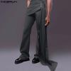 Мужские весенние повседневные длинные брюки с застежкой-молнией и высокой талией, с ленточным запахом и лоскутным узором