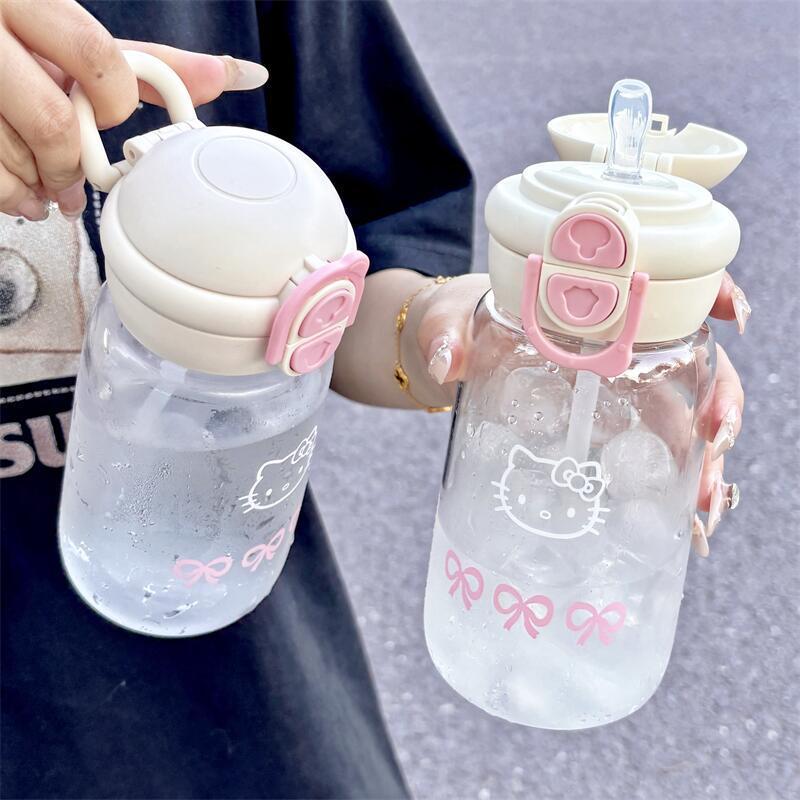 500 мл Кружка-соломинка Hello Kitty Милая Портативная Пластиковая Кружка Простая Студенческая Кружка для Двойного Питья Спортивная Герметичная Чашка для Воды Подарок для Девочек
