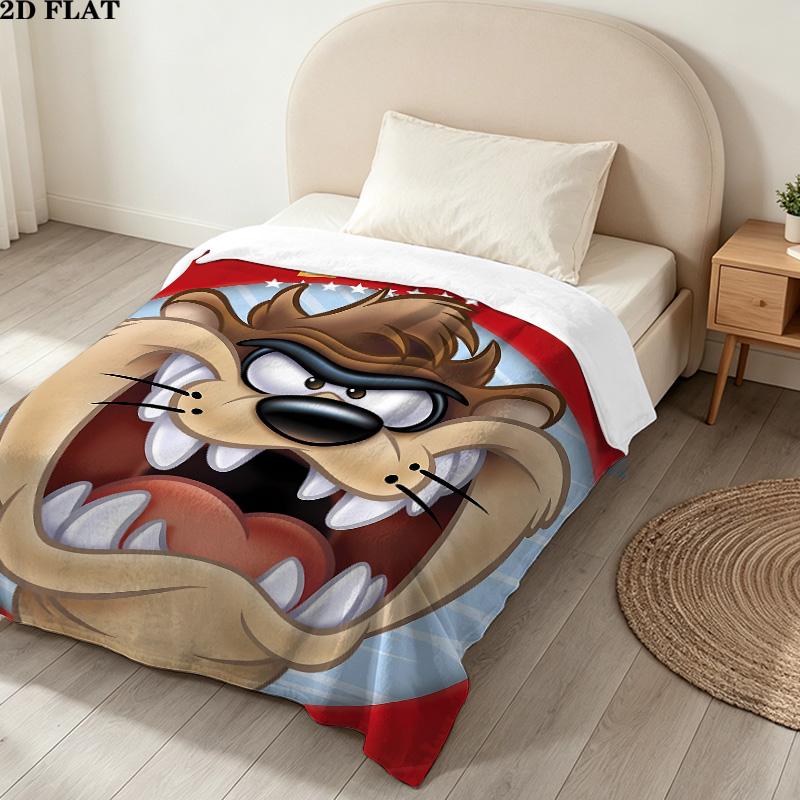 1PC Tazmanian Devil Patterned Flannel Blanket Suitable For All Seasons For Home Decor Warmth And Comfort Gifts Holiday Present