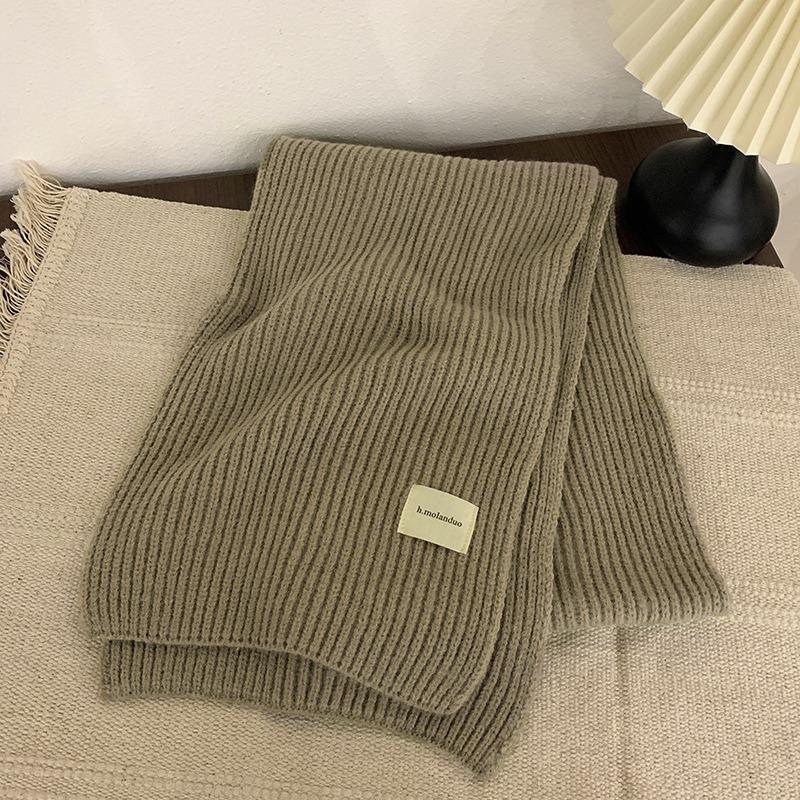 Зимний теплый шарф для женщин, модный вязаный шерстяной платок, женский платок, накидка на шею, чистый цвет