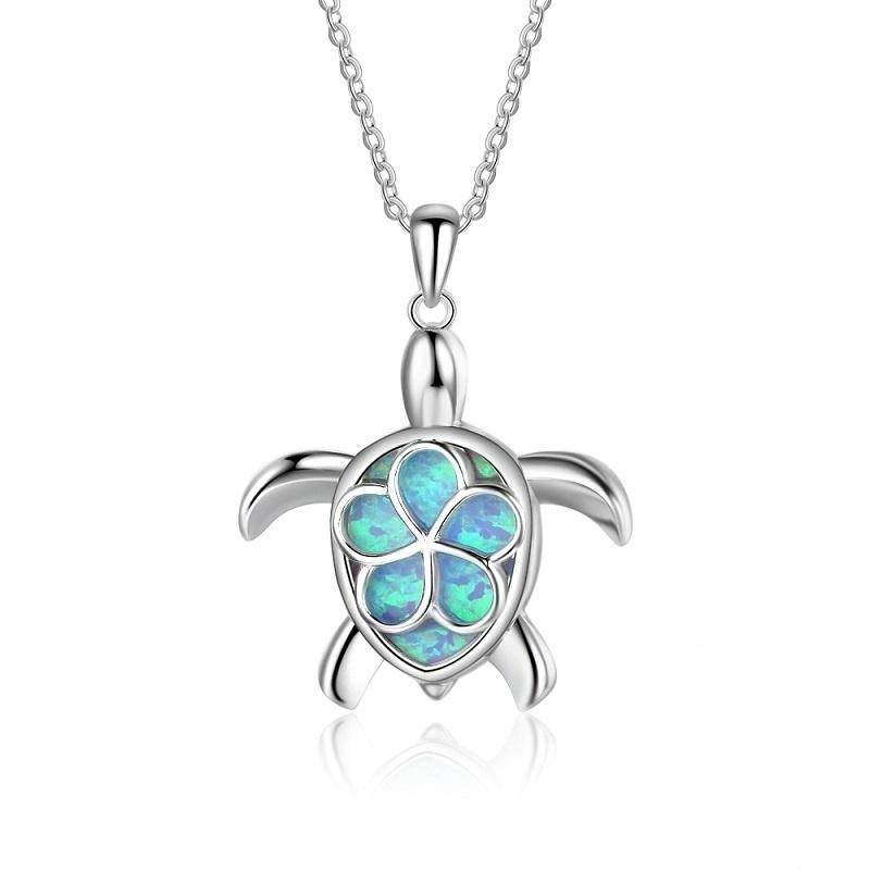 Boho Fashion Flower Pendant Necklace for Women Girl Charm Blue Imitation Opal Necklace Trendy Wedding Party Jewelry