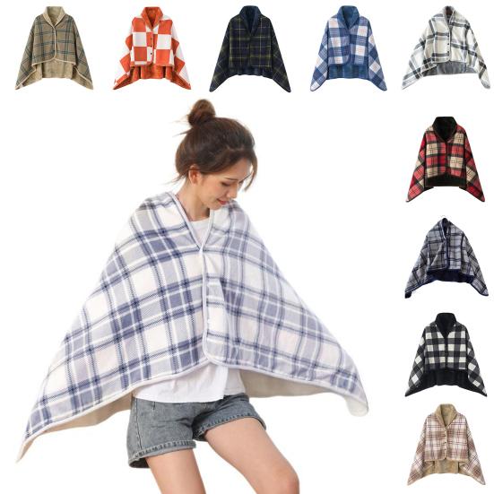 Зимнее плед-одеяло в клетку, супермягкая двухслойная бархатная термоизоляционная однобортная шаль