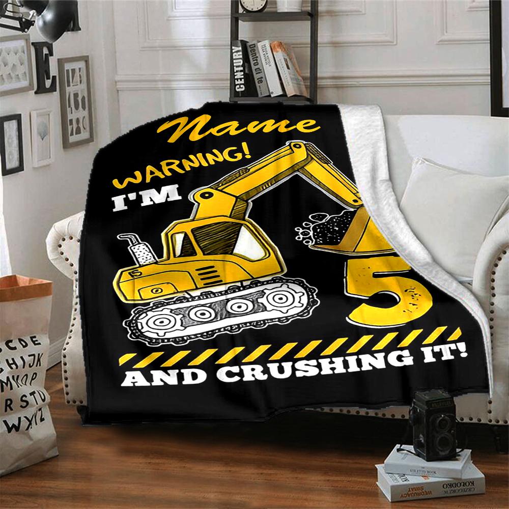 Custom Name excavator Theme Printed Blanket - Perfect for Couch, Bed, Travel & Outdoor Use | Machine Washable, Cozy & Durable.
