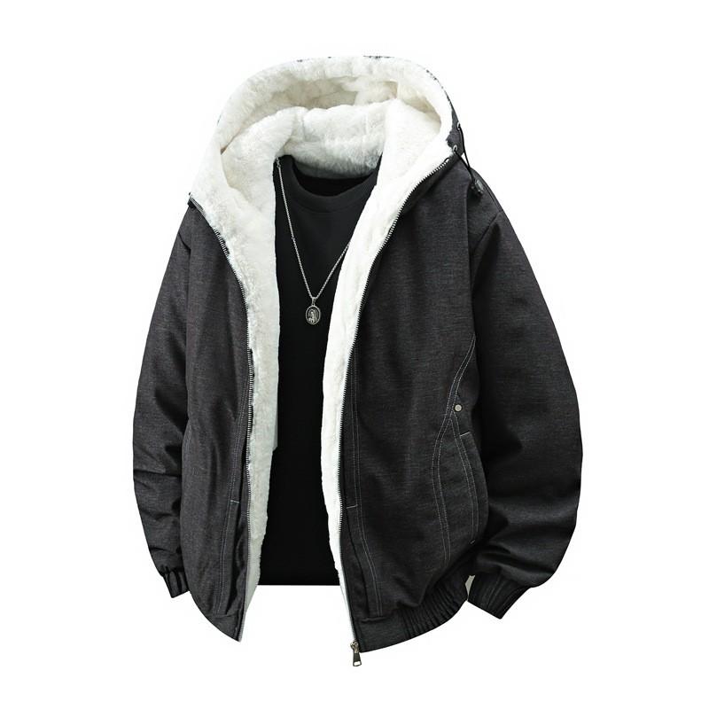 Mens Hooded Puffer Jacket Thick Warm Winter Denim Cotton Coat Trendy Streetwear
