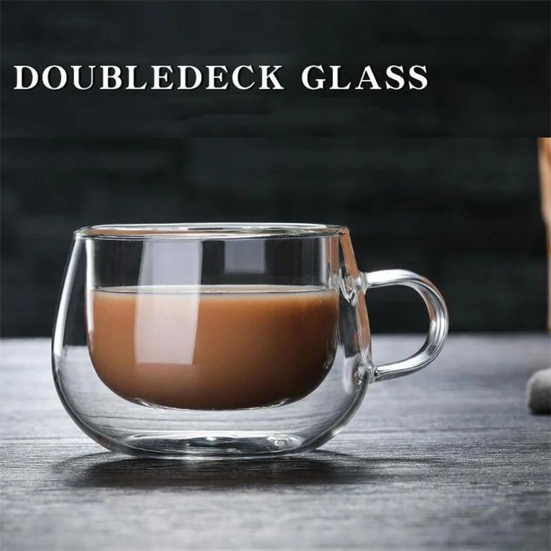 Double Wall Glass Mug High Borosilicate Heat Resistant Coffee Cup With Handle Milk Tea Cold Beverage Clear Cups Kitchen Tools