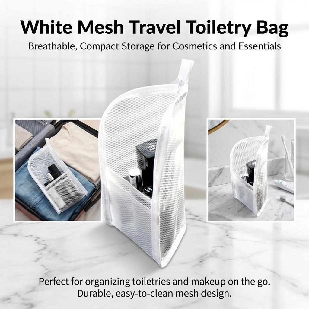 Portable Travel Toiletry Bag with Mesh Compartment for Bathroom Storage and Organization