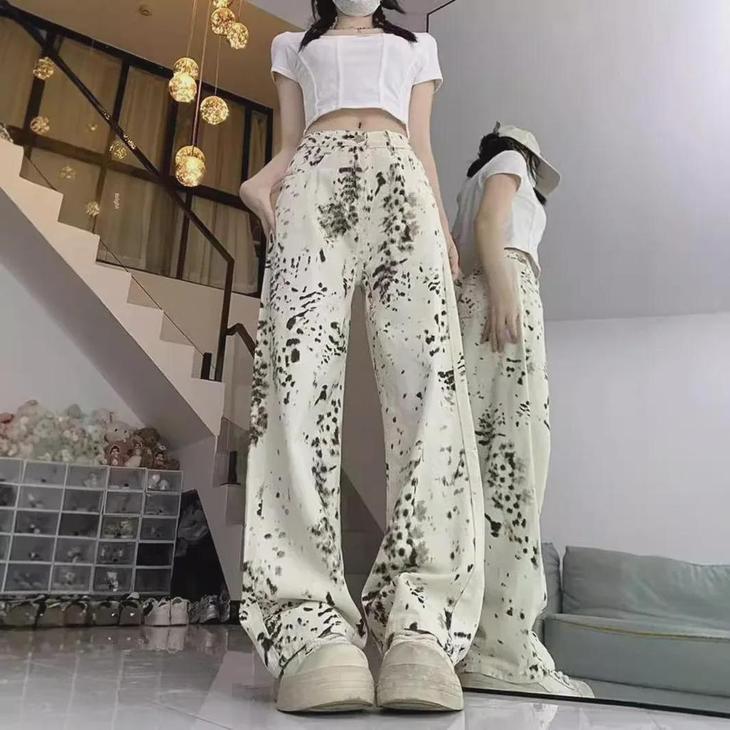 2024 Women's Autumn Leopard Print Wide-Leg Jeans - Trendy American High Street Style