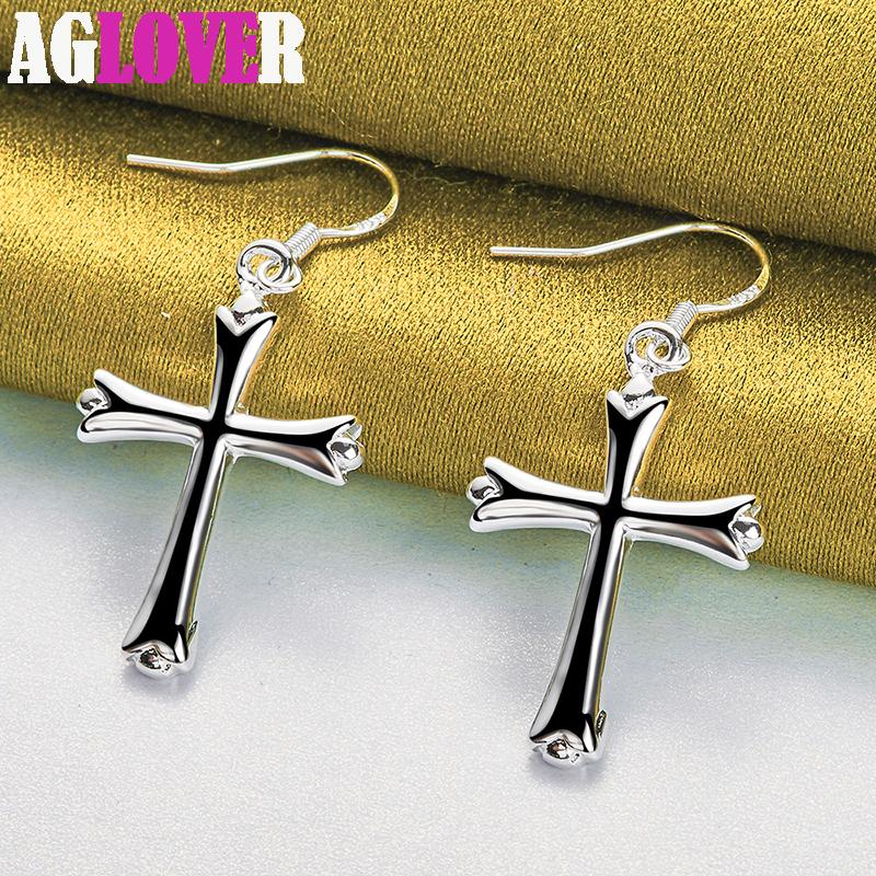 Ювелирные изделия из серебра 925 пробы с крестом и серьгами-каплями