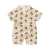 Baby Clothes Short Sleeve Gauze Summer Clothing Onesie Boys Girls Romper Baby Knot String Maternity Ready Gift Khaki Color Bear Pattern 24M [Baby Koi]