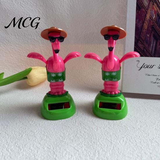 Durable Solar Dashboard Ornament Crane Bobble Head Car Decor, Cute Animal Ornament, Interior Decoration, Creative Home Office Gift Bright Rose