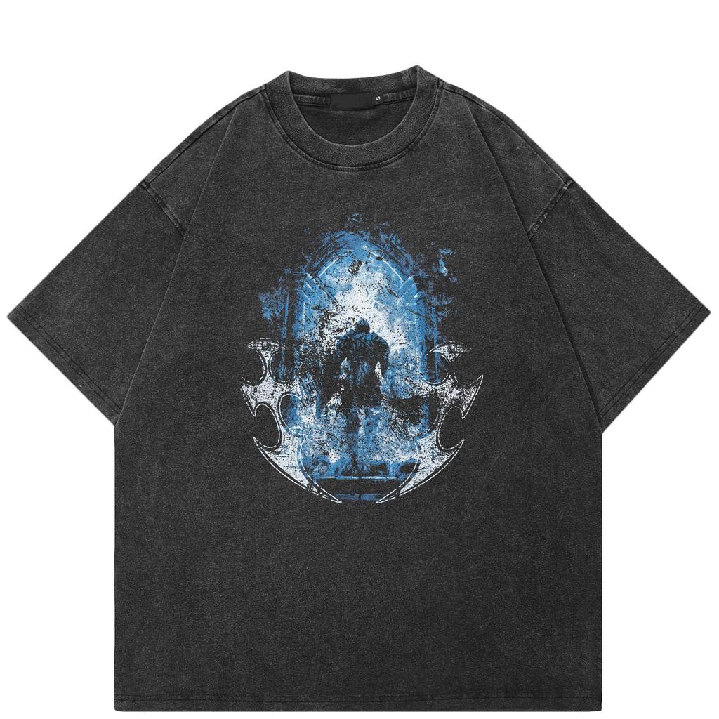 Уличная футболка с рисунком «Туннель времени» с обеих сторон, черная хлопковая футболка, топы унисекс, футболки, летняя футболка с короткими рукавами