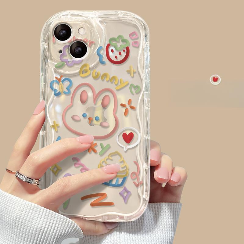 Подходит для Apple 14promax Чехол для мобильного телефона IPhone 15/13 Line Graffiti Rabbit Bear 11/12mini Прозрачный