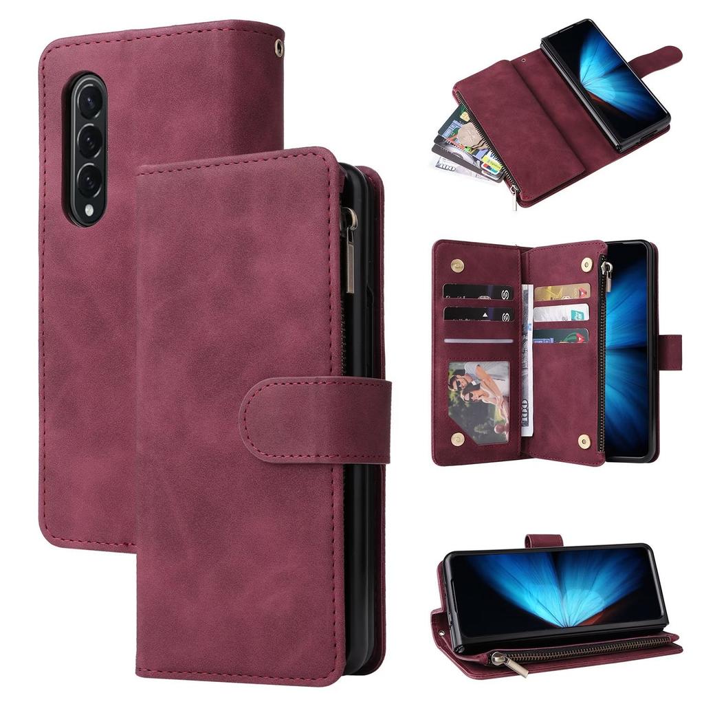 For Samsung Z Fold 4 mobile phone leather case retro matte insert card zipper wallet folding mobile phone case