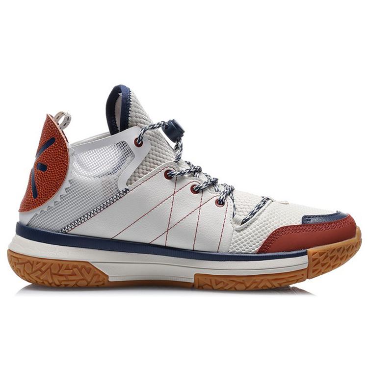Li Ning Wowls Амортизация Отскок Средняя высота Баскетбольные кроссовки Мужские Белый Коричневый ABBQ007-1