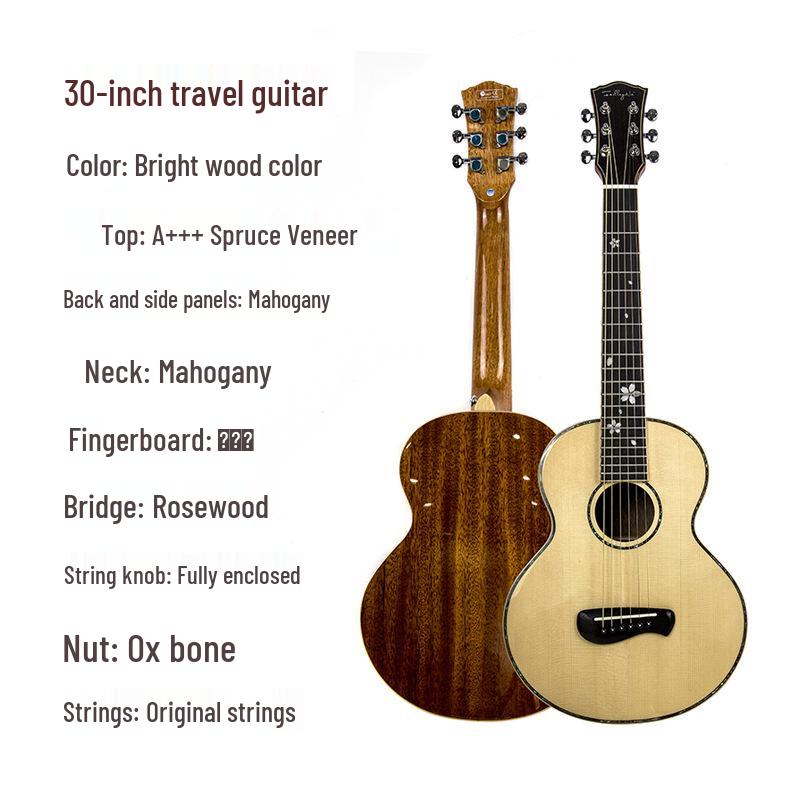 36" Cloud Peach Solid Wood Folk Guitar for Kids, Beginner Travel Guitar