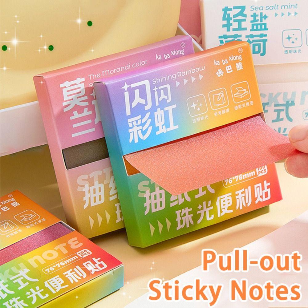 100sheets Pearlescent Sticky Notes Pull-out Sticky Memo Simple Note Paper  Gift