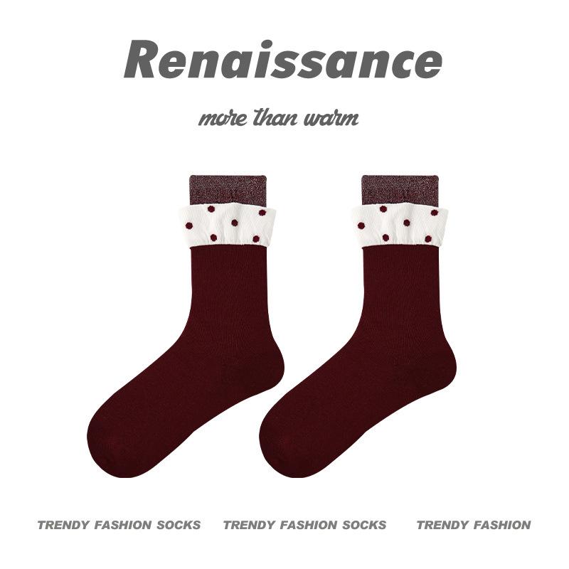 Носки Renaissance Red Silver Silk Lace Mid Tube для женщин, модные универсальные хлопковые носки для осени и зимы
