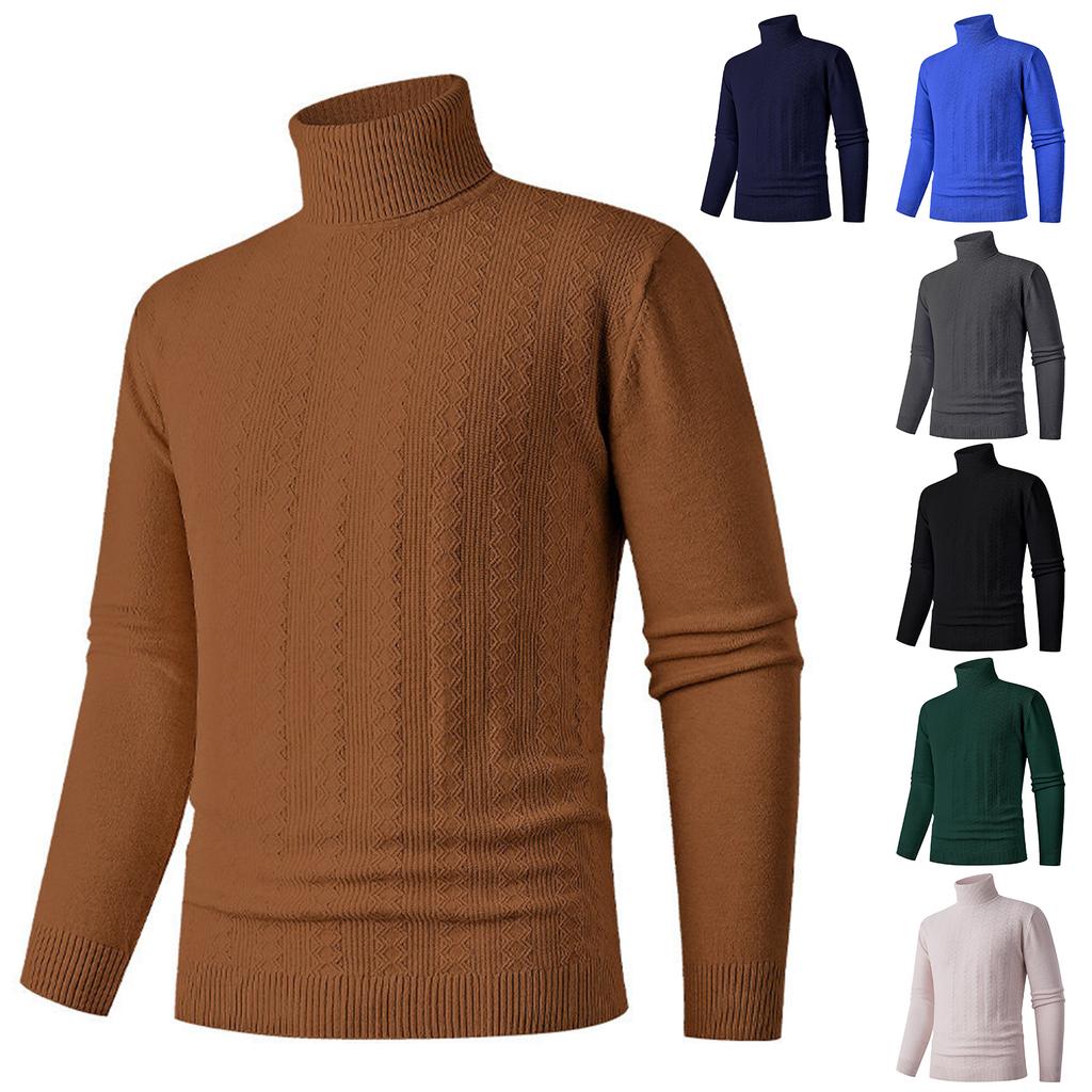Men's Casual Solid-color High-collar Knitted Sweater, Men's Warm Base Knitted Pullover Sweater