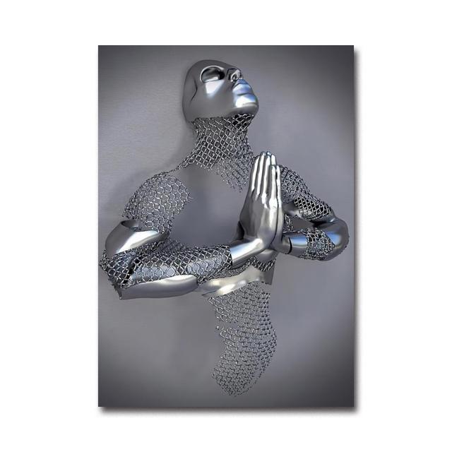 Metal Robot Abstract Art Sculpture Oil Painting Poster Exquisite Light Luxury Erotic Wall Decoration Painting Version