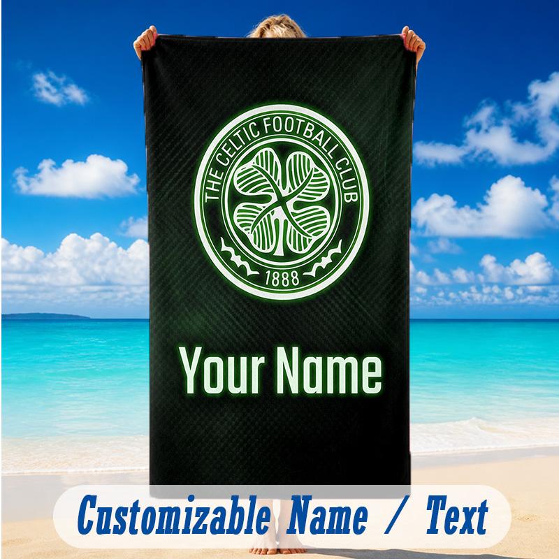 Beach Towel Custom Name Text, Quick Dry Large Towel For Beach HomeCeltic FC